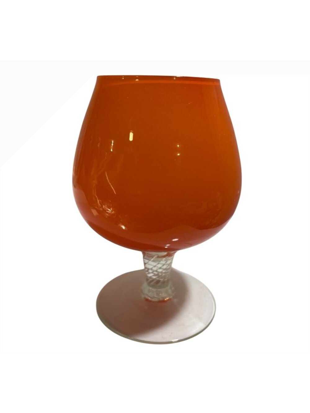 Orange Glass Goblet With Decorative Clear Stem 5.25" Tall Halloween Unique Decor